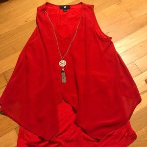 Women’s red shirt with necklace attached